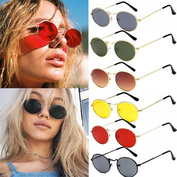 

sunglasses women/men anti-uv fashion vintage retro oval ellipse metal frame glasses trendy shades, White;black