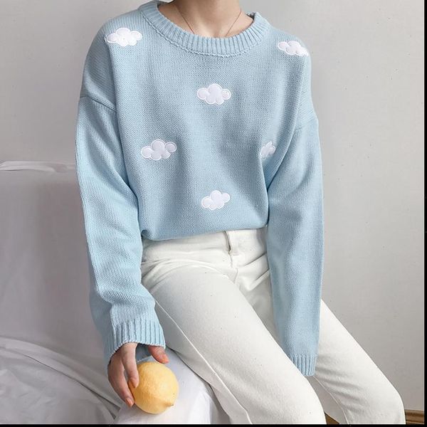 

womens kawaii ulzzang vintage sweaters college loose clouds sweater female korean punk thick cute harajuku clothing for, White;black