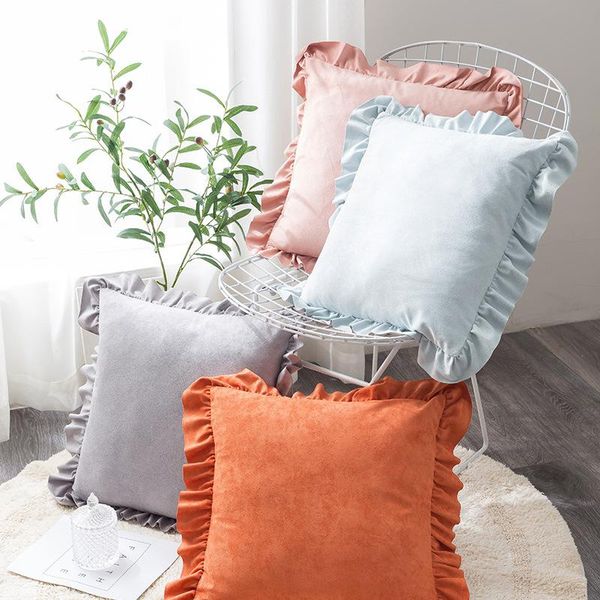 

cushion/decorative pillow 45x45cm princess lotus lace frill cushion cover suede fabric throw pillowcase lumabr backrest