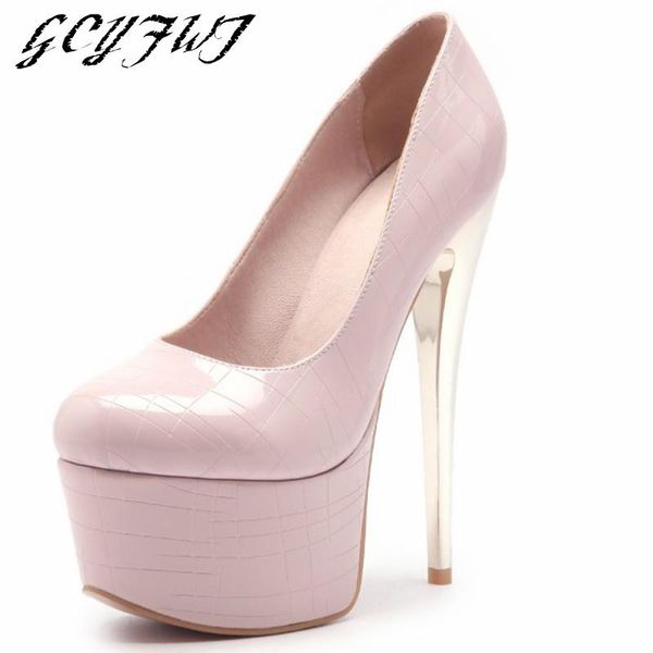 

dress shoes women single summer round toe thin heels super high heel 16cm girl slip-on thick bottom platform 5cm buty damskie, Black