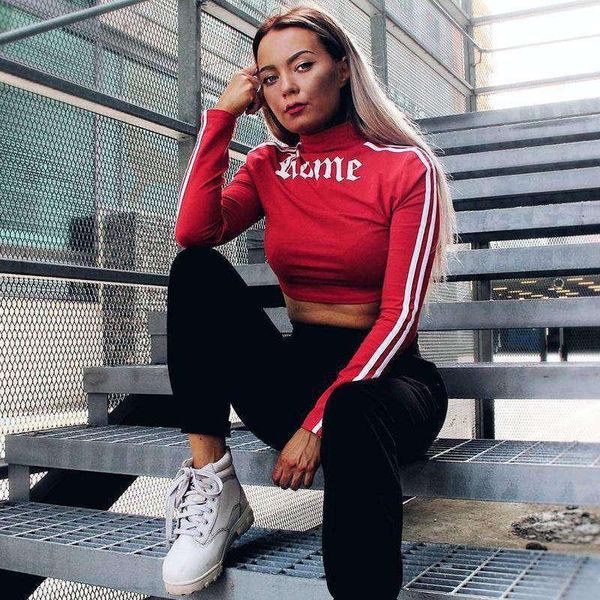 

women's t-shirt gothic rome print stripes long sleeve crop top, White