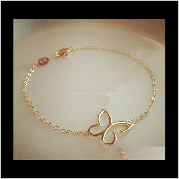 

charm jewelry drop delivery 2021 10pcs- b034 cut outline womens bracelet open butterfly wing pendant for women simple animal insect bracelet, Golden;silver