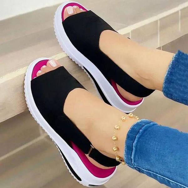 

sandals 2021 women heels summer casual shoes platform soft wedges comfortable sandalias mujer footwear size 35-43, Black