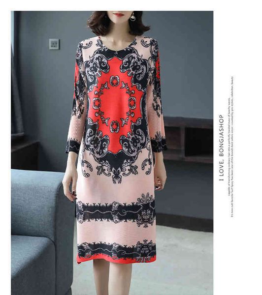 

dress miyake fold in the women's print retro o-neck stock, Black;gray