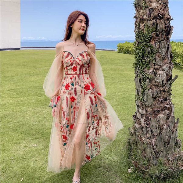 

casual dresses holiday vacation women embroidery mesh split long dress p9jm, Black;gray