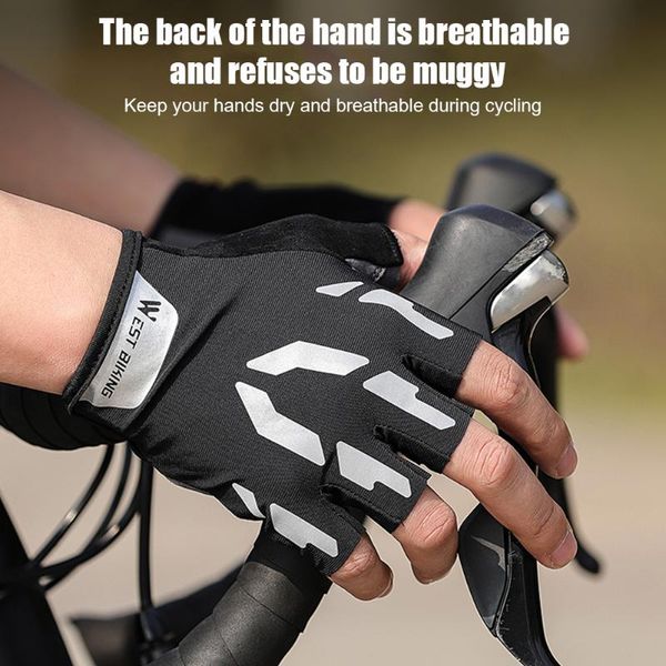 

bicycle half finger gloves touch screen reflective sport cycling motorcycle breathable outdoor sports mittens, Black