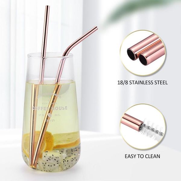 

drinking straws stainless steel straw set titanium-plated multi-color metal beverage cleaning brush for repeated use kitchen supplies