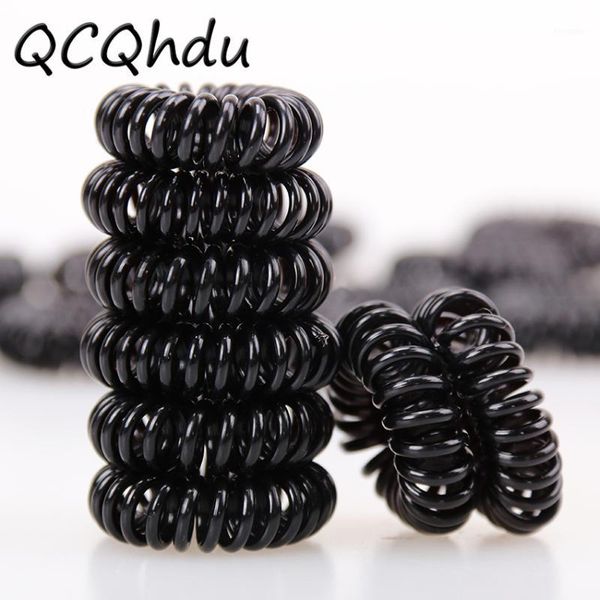 

women headband telephone cord elastic ponytail holders hair ring scrunchies for girl rubber band tie 10pcs black+ colorful1