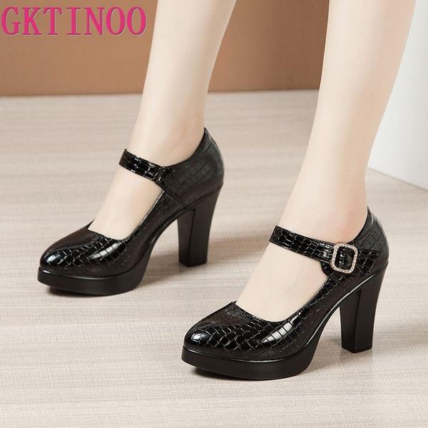 

dress shoes gktinoo big size 33-43 block heel platform women pumps 2021 black mary jane woman high heels office leather shoe