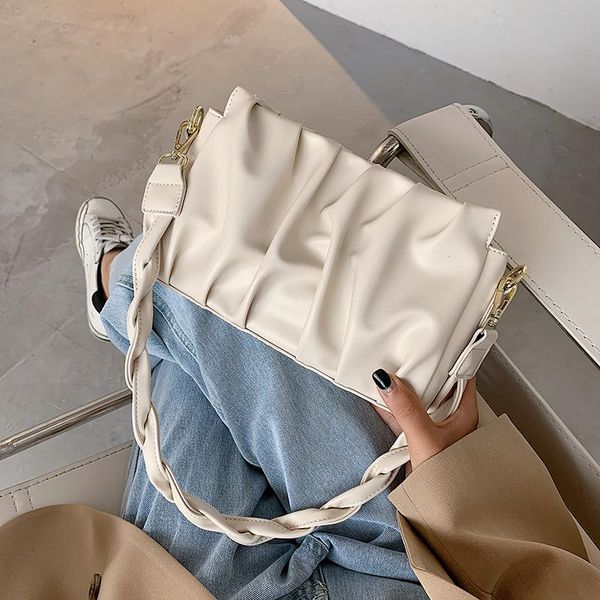 

cross body 2021 ruched shoulder bags women chians handbags female pu leather messenger bag laies fashion underarm lady elegant