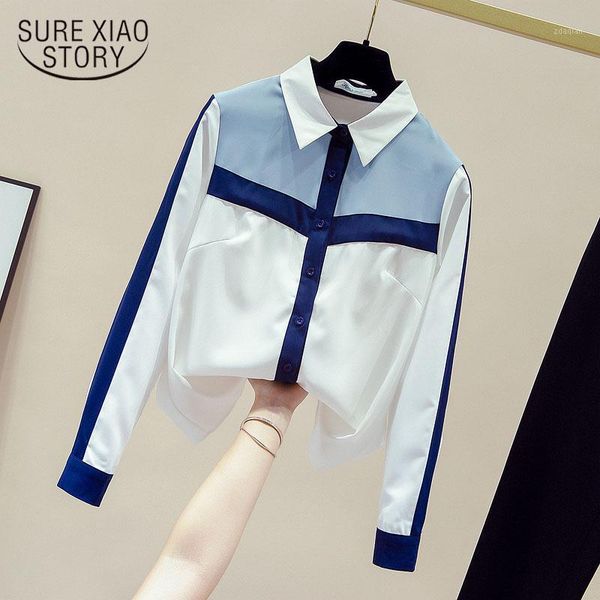 

plus size loose blouse women long sleeve autumn white korean style work spliced fashion clothes casual chiffon shirt 11159 women's blo