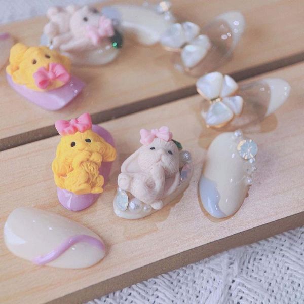 

nail art decorations 3pcs/set cute cartoon animal design jewelry lovely dog ornaments delicate funny resin decor, Silver;gold
