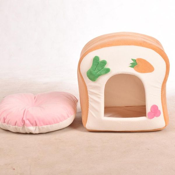 

short plush pet toast bread nest cat bed soft and comfortable cats house semi enclosed small dog mat breathable supplies beds & furniture