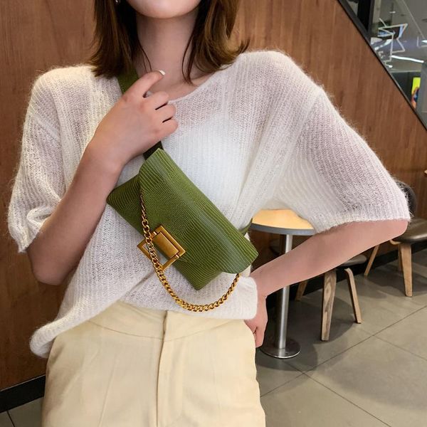 

waist bags fashion versatile hasp temperament pure color leather messenger shoulder bag party square chest *