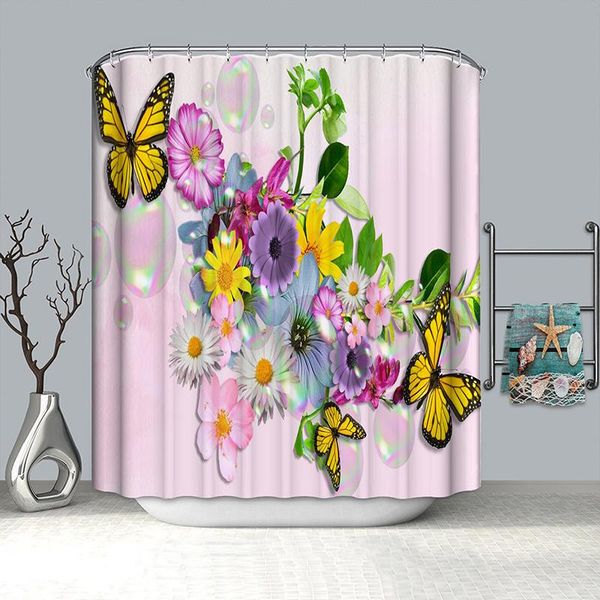 

butterfly flower shower curtain drop polyester for bathroom curtains