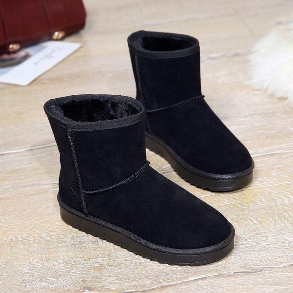 

boots winter lady australia round toe women's shoes platform boots-women flat heel 2021 snow padded mid calf clogs large size m, Black