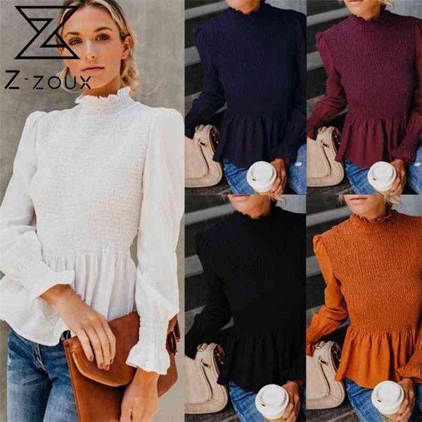 

women t shirt stand collar lantern sleeve shirt ruffles slim hin shirts fashion ladies bottoming ops shirts 210513, White