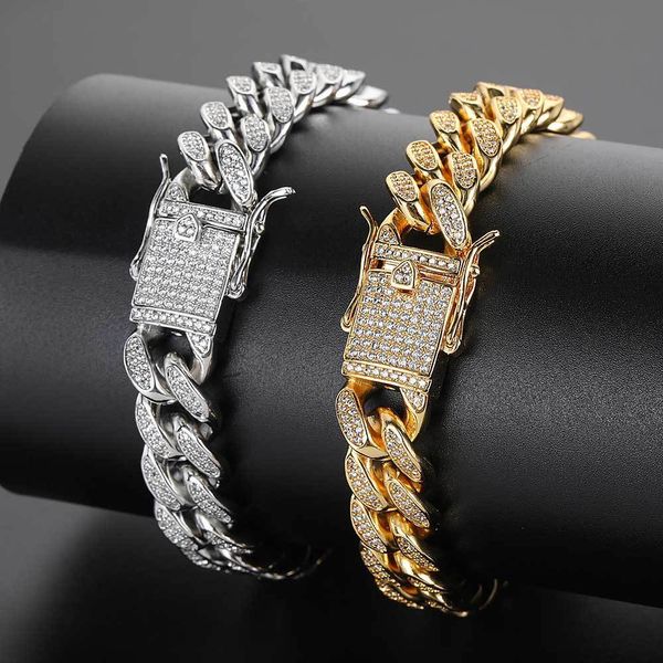

factory wholesale new 12mm double row micro set zircon cuban chain trendsetter hip hop personality hiphop men's bracelet popular fashio