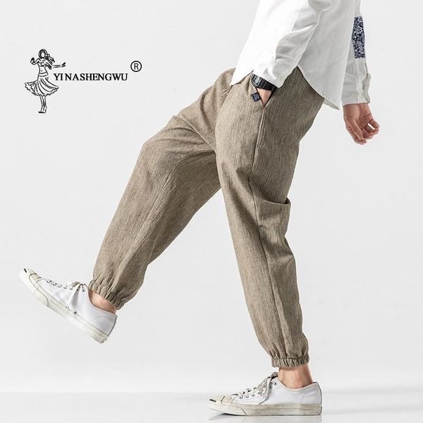 

casual japanese kimono traditional pants harem men trousers male chinese harajuku linen long asian clothing ethnic, Red