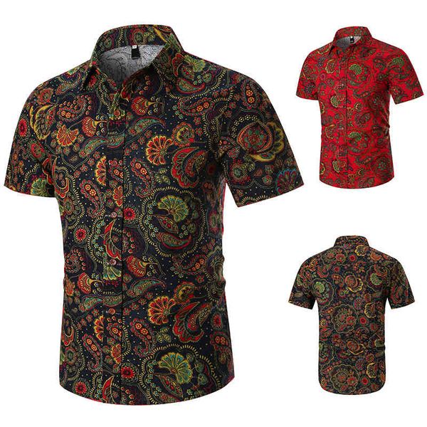 

boutique fashion shirt men's summer 2021 beach style casual printed short sleeve, White;black