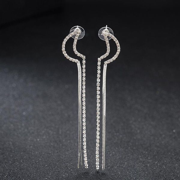 

dangle & chandelier fashion elegant moon long tassel earrings for women statement jewelry crystal zircon bling gift, Silver