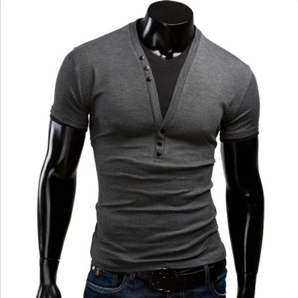 

men's t-shirts 2021 foreign trade selling short-sleeved t-shirt v-collar fake two-piece fashion slim, White;black