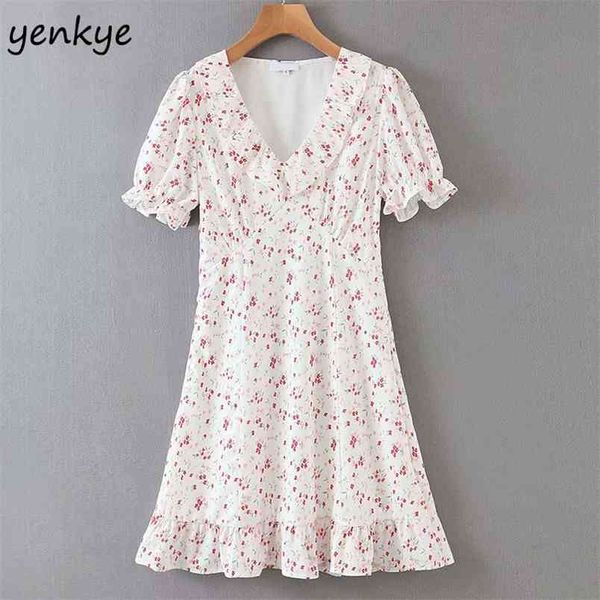 

sweet women floral print dress lady short sleeve v neck high waist a-line mini summer xds6658 210514, Black;gray