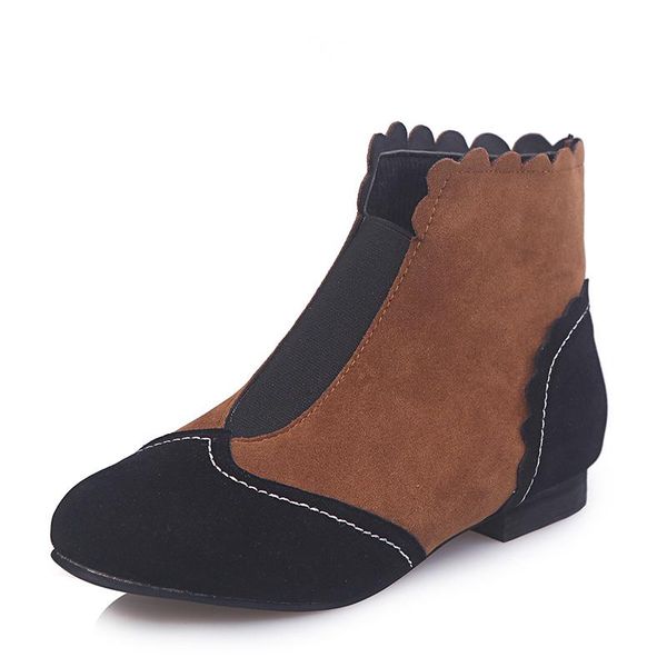 

boots women flat heel round toe slip on elastic casual short ankle plus size female autumn flats, Black