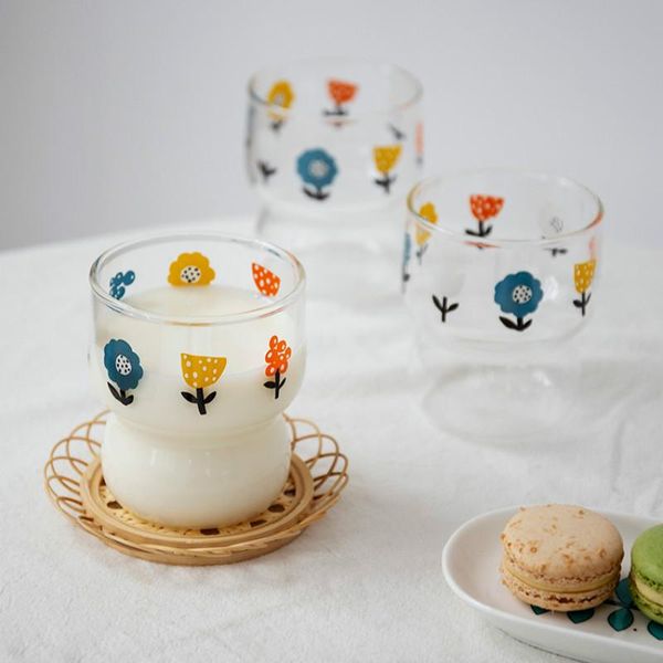 

wine glasses korean style glass water milk cup heat resistant cute simple small travel copas de vino kitchen dining bar eb5bl