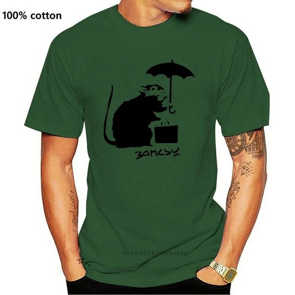 

men's t-shirts style casual short sleeved t shirt male original 2021 fashion sleeve black banksy rat with umbrella, White;black
