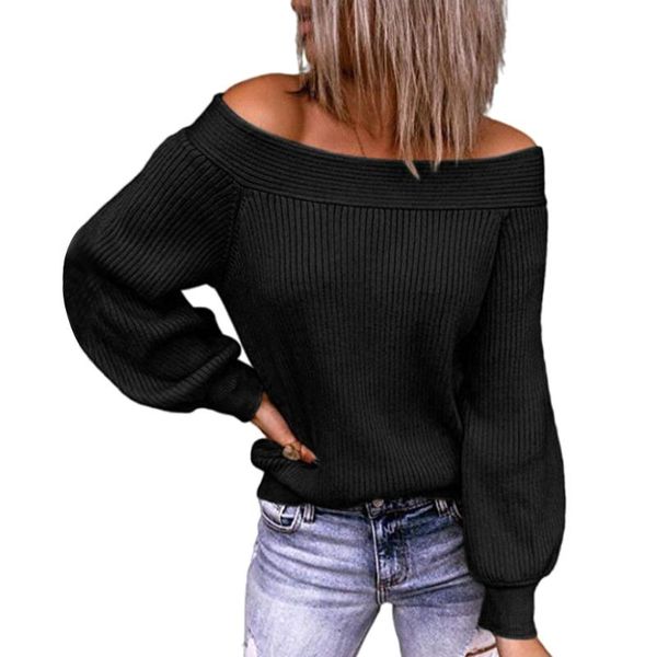 

women's sweaters autumn winter women slash neck knitted off shoulder long sleeve ladies casual loose pullover female cloting, White;black