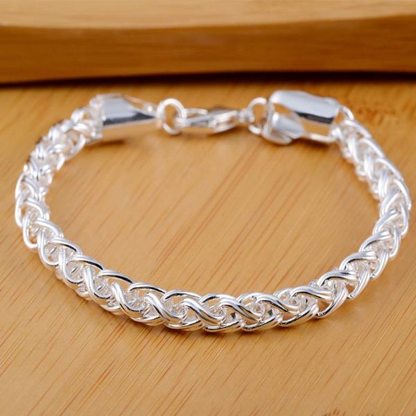 

link, chain 925 sterling silver simple personality bracelet 20cm lobster claw clasp trendy women's jewelry party gift, Black