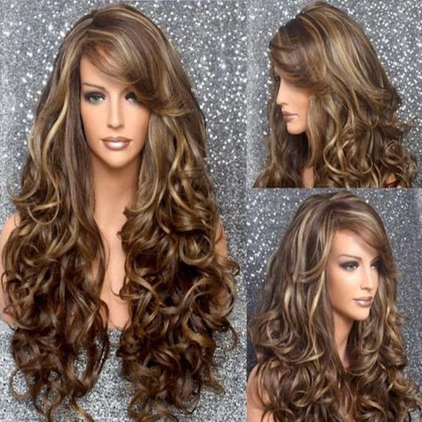 

long women's chemical fiber small curly hair wig head cover, Black;brown