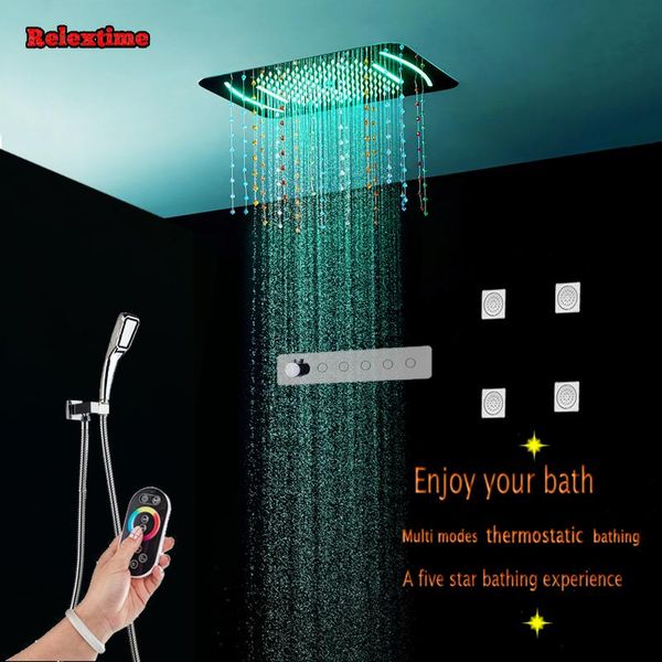 

crystal quartz led ceiling shower head rainfall bathroom showerselect thermostatic set concealed faucet mixer massage jet sets