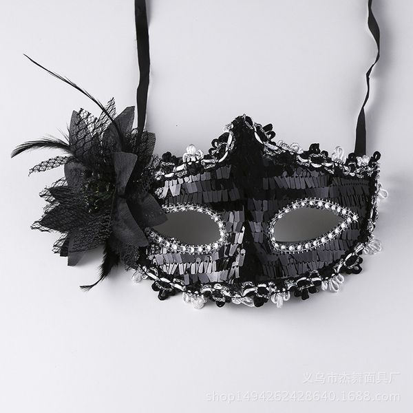 

party mask halloween ball venice high-end sequin and flower makeup