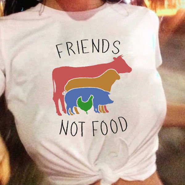 

friends not food harajuku t-shirt female t-shirt vegetarian shirt vegetarian natural cartoon shirt short sleeve graphic t-shirt, White