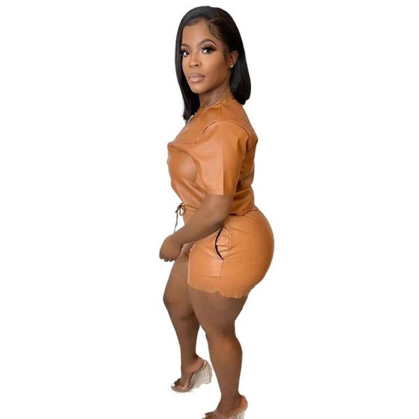 

women's tracksuits hhdmv 2021 fashion ladies street casual style women suit short sleeve round neck elastic pants pure color 2 piece se, Gray