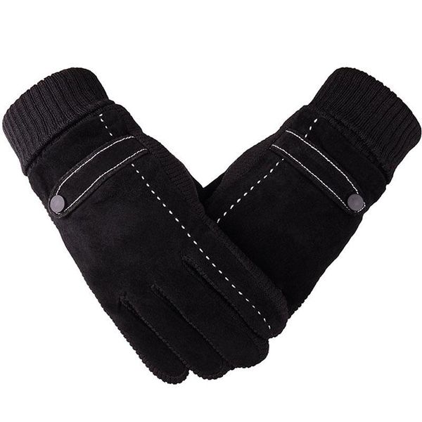 

fingerless gloves kingstar mens suede leather thermal plush lined winter driving windproof mittens, Blue;gray
