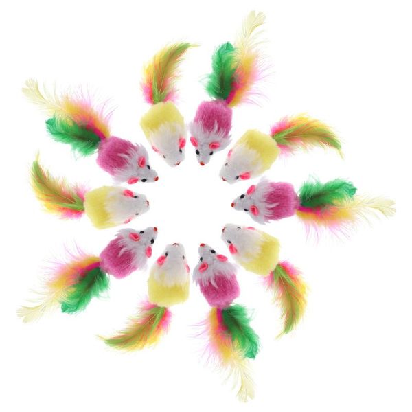 

cat toys ueetek 10pcs furry pet mice catcher with feather tails (random color)