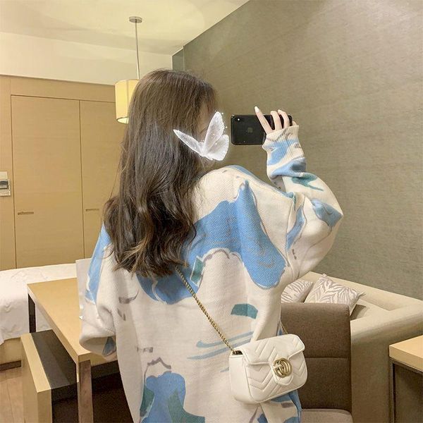 

women's sweaters long-sleeved sweater women korean version of the 2021 autumn pullover v-neck temperament lazy style thin trend, White;black