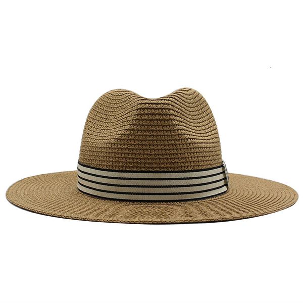 

wide brim hats panama summer sun for women man beach straw men uv protection jazz fedora chapeau femme 3w0c, Blue;gray