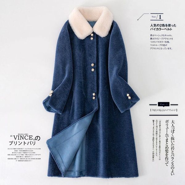 

women's fur & faux 2021 women winter natural granular wool coats female genuine sheep shearing single-breasted outerwear ladies vintage, Black