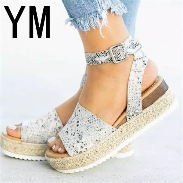 

women sandals snakeskin pattern large size rome women's summer fashion wedge casual outdoor beach shoes woman, Black