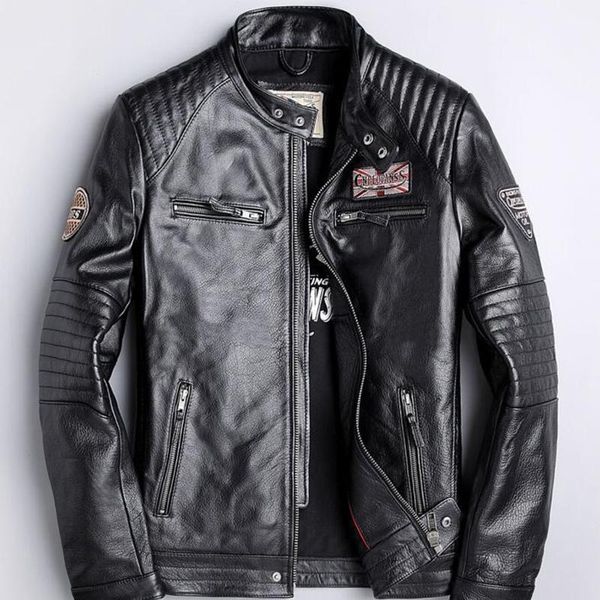 

men's leather & faux winter genuine jackets for men motorcycle flight pilot bomber jacket natural real male coat 2021, Black