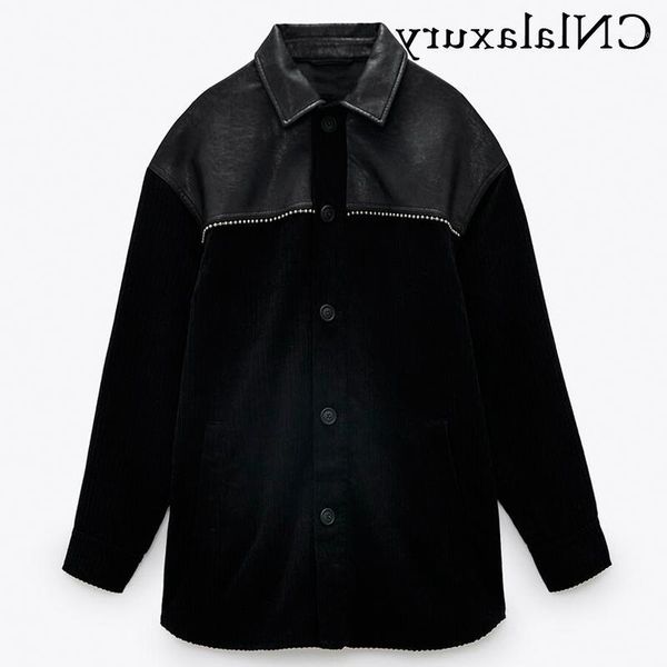 

women's jackets vintage 2021 autumn loose women coats long sleeve spliced fashion shirts jacket female corduroy outerwear top, Black;brown