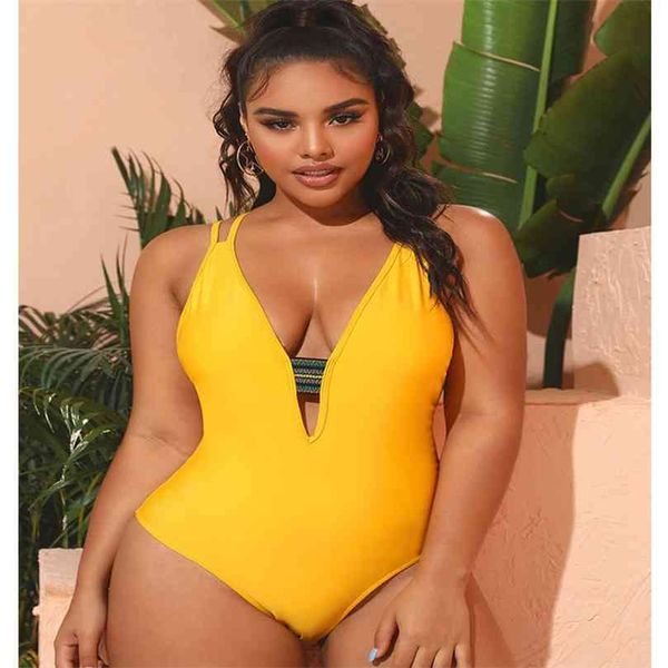 

swimsuit women plus size swimwear summer monokini string cross back push up v neck bathing suit female beachwear 210712, White;black