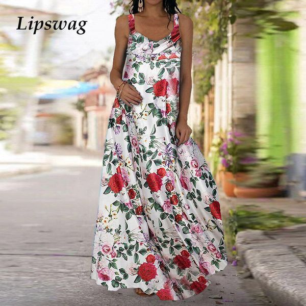

summer floral print spaghetti strap beach long dress women sleeveless backless party dress fashion casual loose maxi dresshigh quality, Black;gray