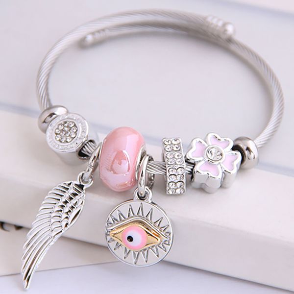 

zhini 2020 charms silver bangle for women elegance wings pendant bracelet crystal fashion jewelry pulseras mujer, Golden;silver