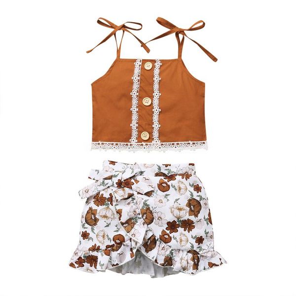 

clothing sets summer toddler baby girls clothes t-shirt floral suspender skirt headband outfits 2pc sweet cute child, White