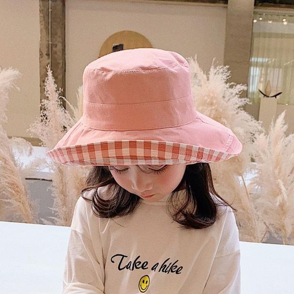 

caps & hats children's fisherman hat double-sided wearing summer 7-12 years old solid color cloth for boys and girls autumn, Yellow